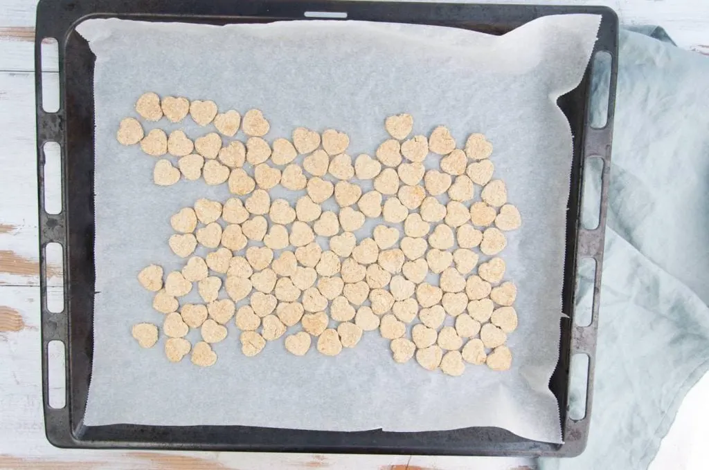 Peanut Butter Dog Treat on a baking tray after baking