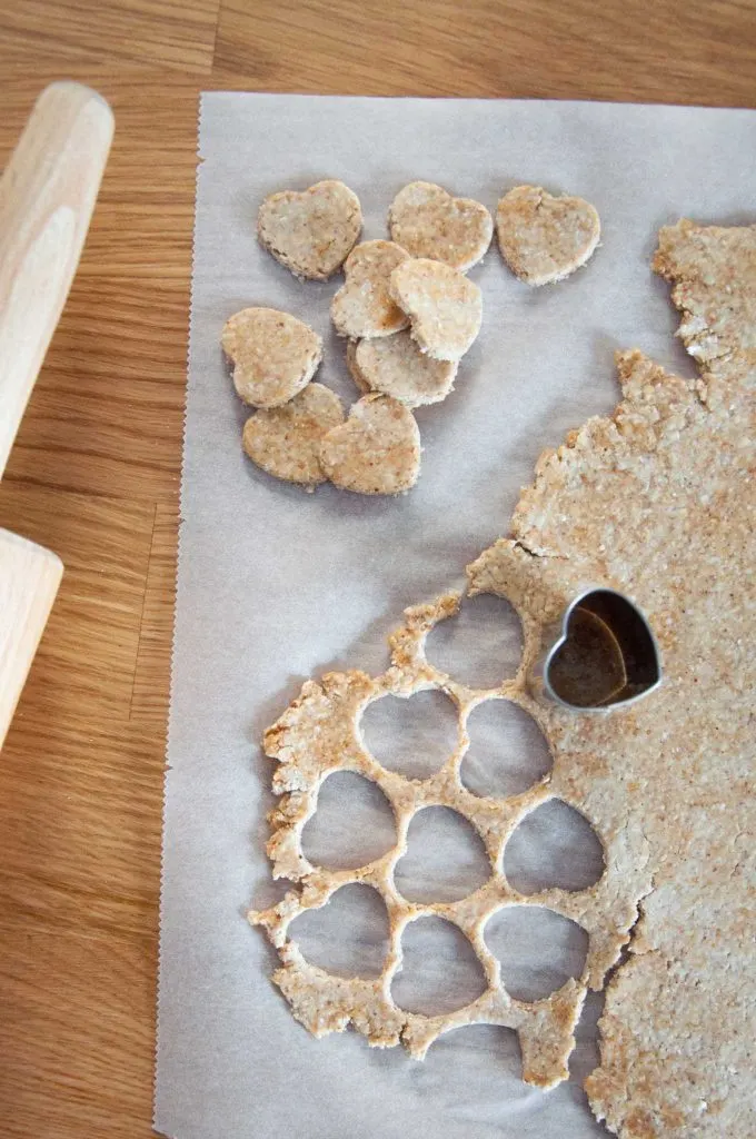 Peanut Butter Dog Treat - cutting out the cookies