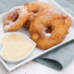 Vegan Apple Fritter Rings with almond maple dipping sauce