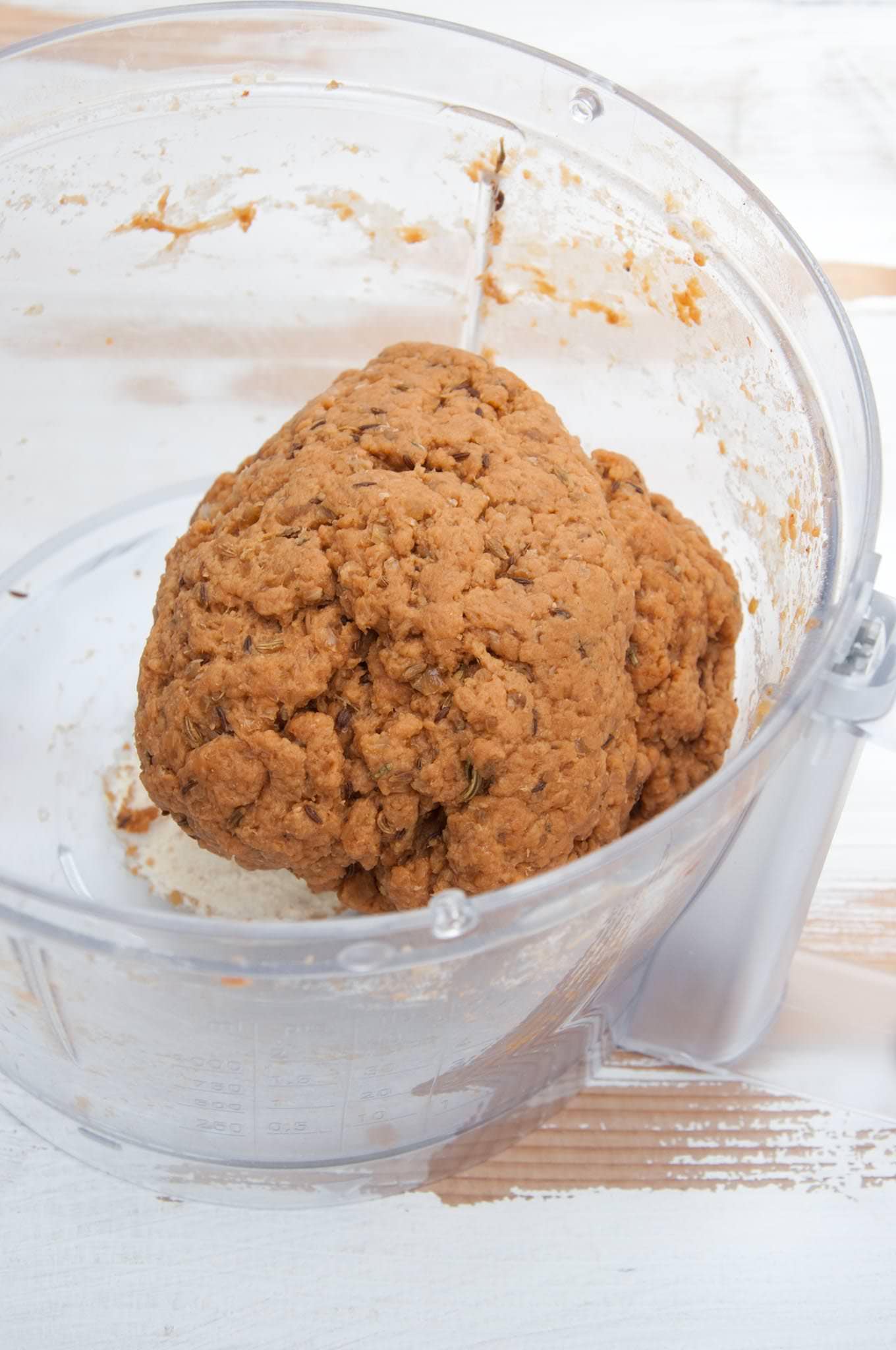 Making the mixture for Homemade Vegan Sausages in a food processor