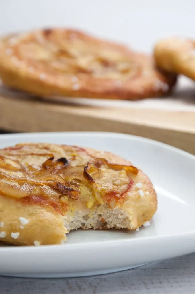 Vegan Mini Pretzel Pizzas with Cider Cheese Sauce