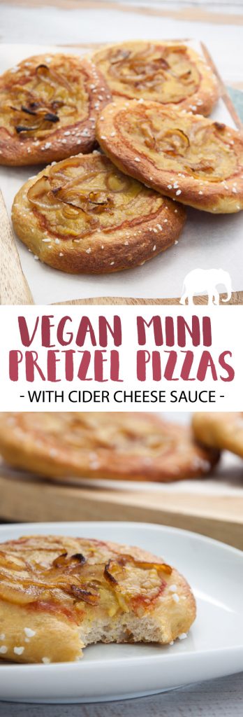 Vegan Mini Pretzel Pizzas with Cider Cheese Sauce