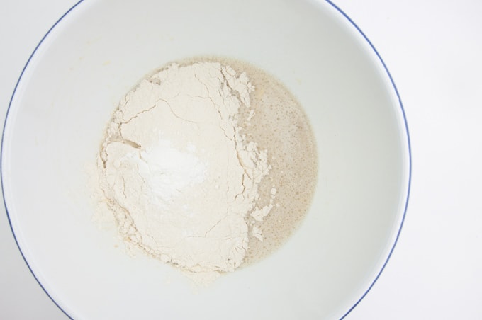 Wet ingredients and flour and baking powder in a large bowl