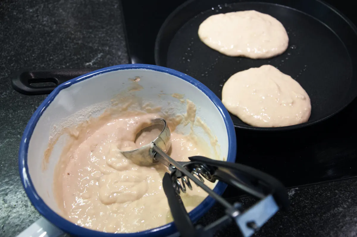 protein pancakes in pan