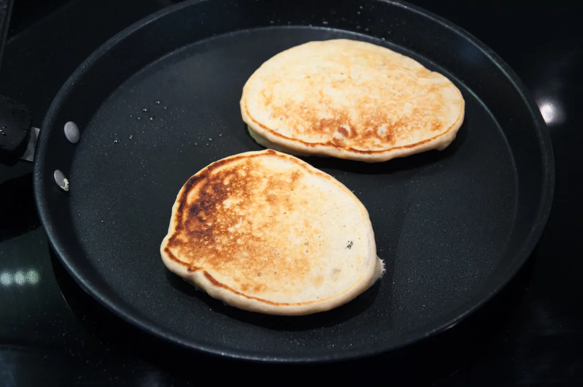 vegan protein pancakes in pan