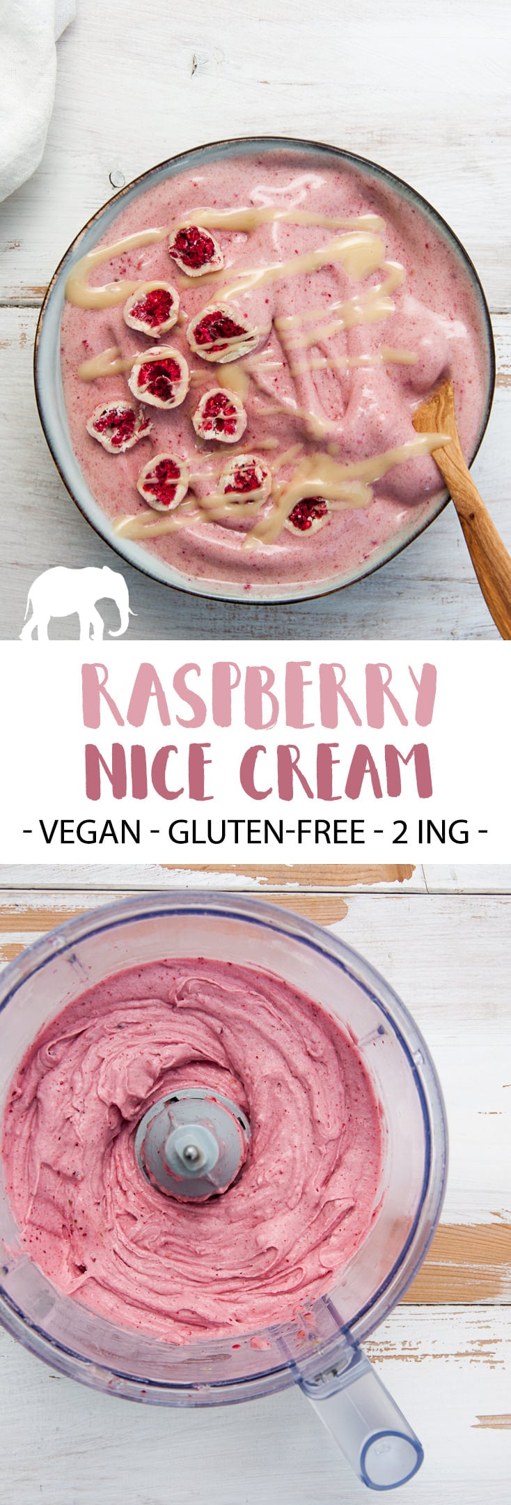 2-Ingredient Raspberry Nice Cream #vegan #glutenfree #sugarfree #nicecream #raspberry #summer #icecream | ElephantasticVegan.com