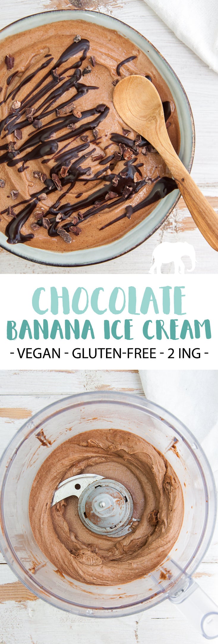 2-Ingredient Chocolate Banana Ice Cream (vegan, gluten-free) #icecream #chocolate #banana #vegan #glutenfree #nicecream | ElephantasticVegan.com