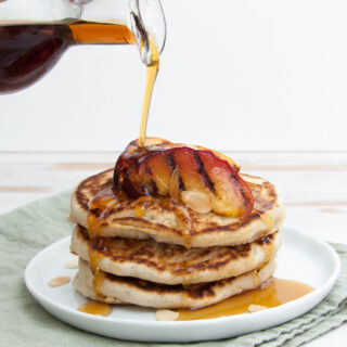 Vegan Pancakes with Grilled Peaches and Toasted Almonds