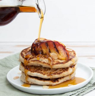 Vegan Pancakes with Grilled Peaches and Toasted Almonds