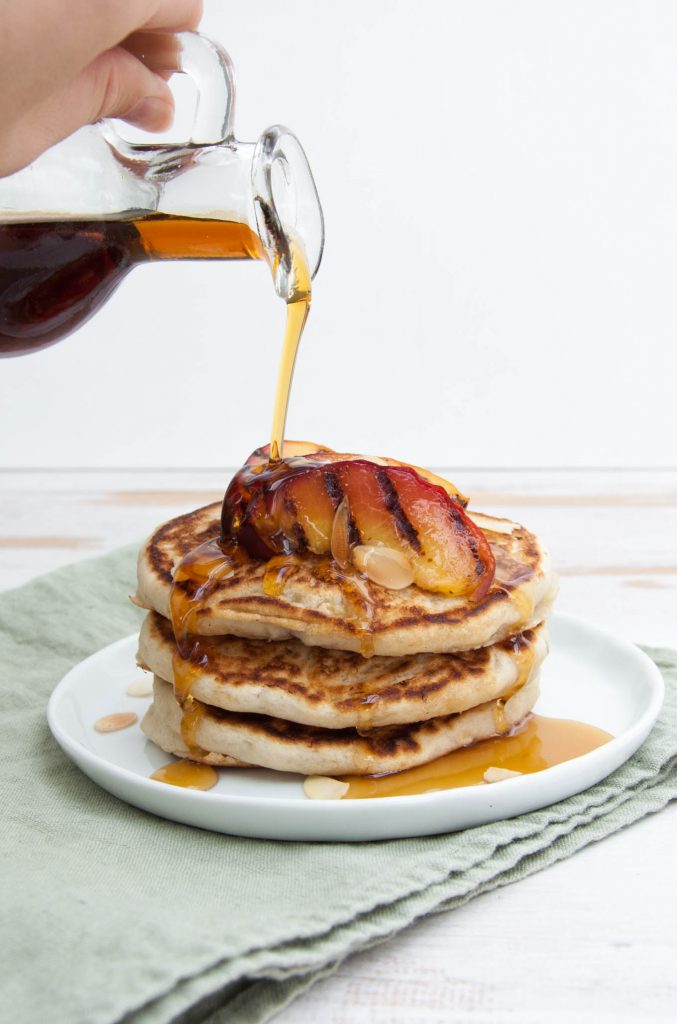 Vegan Pancakes with Grilled Peaches and Toasted Almonds