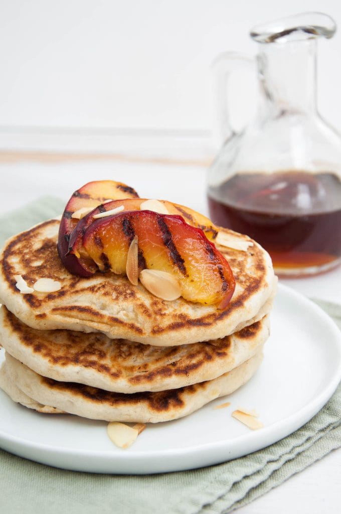 Vegan Pancakes with Grilled Peaches and Toasted Almonds