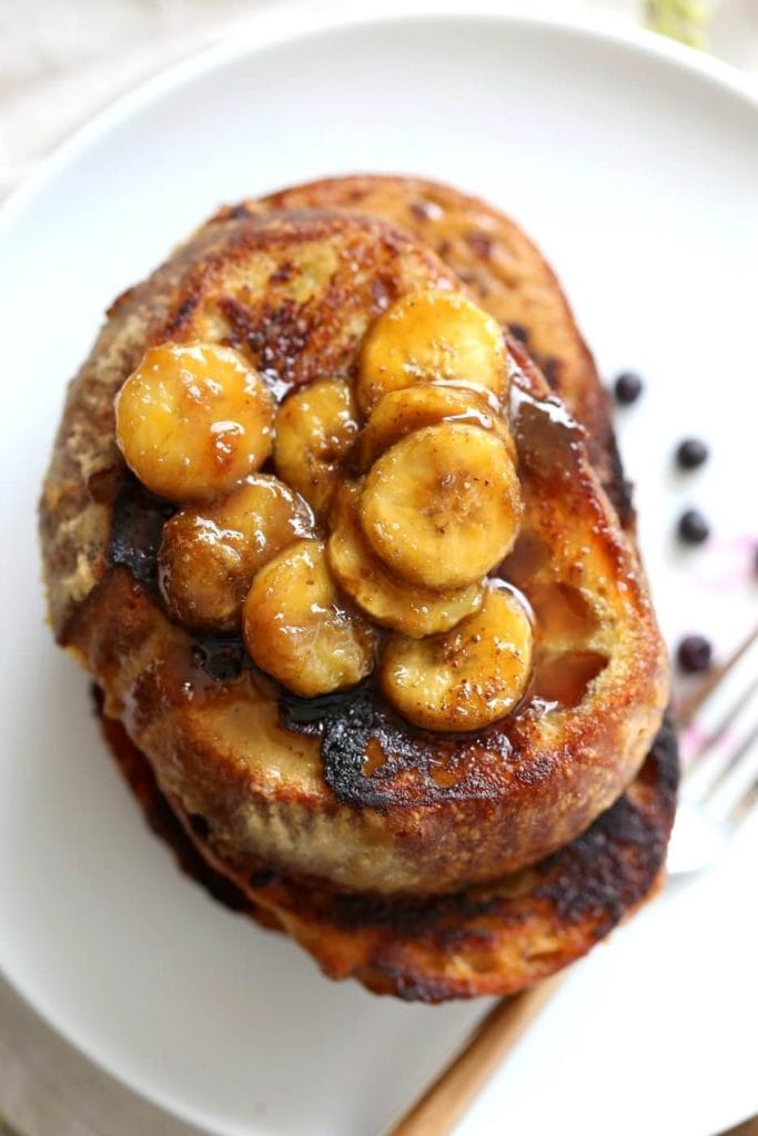 Vegan French Toast with Caramelized bananas.