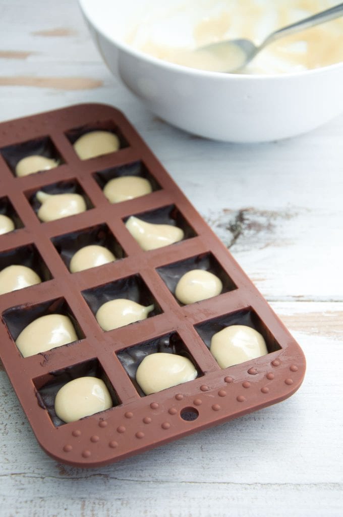 Vegan Chocolate Pralines in a praline mold