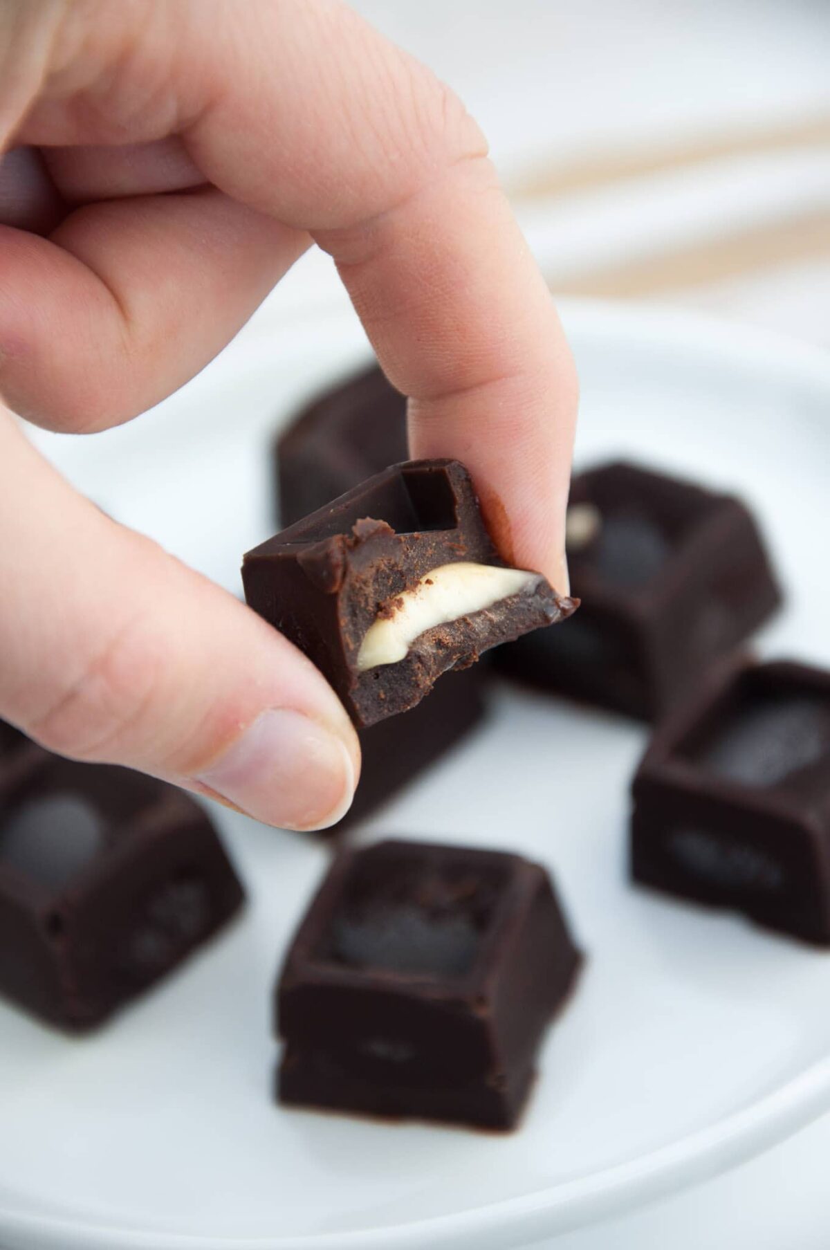 Vegan Chocolate Pralines filled with almond butter