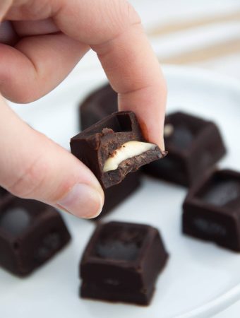 Vegan Chocolate Pralines filled with almond butter