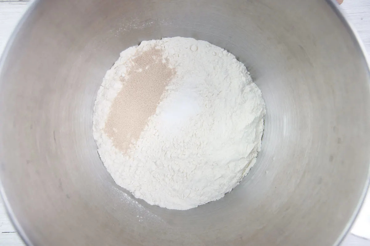 flour, yeast, and salt in bowl