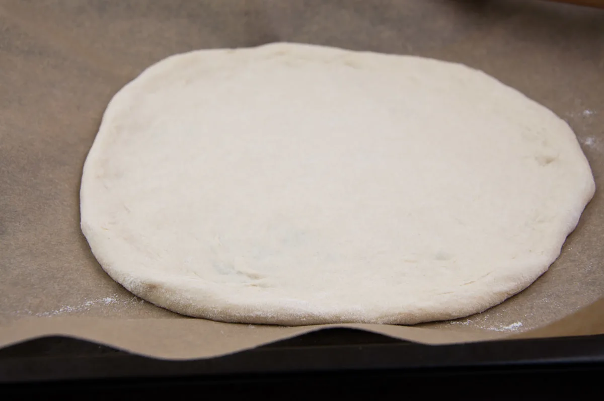 rolled out vegan pizza dough