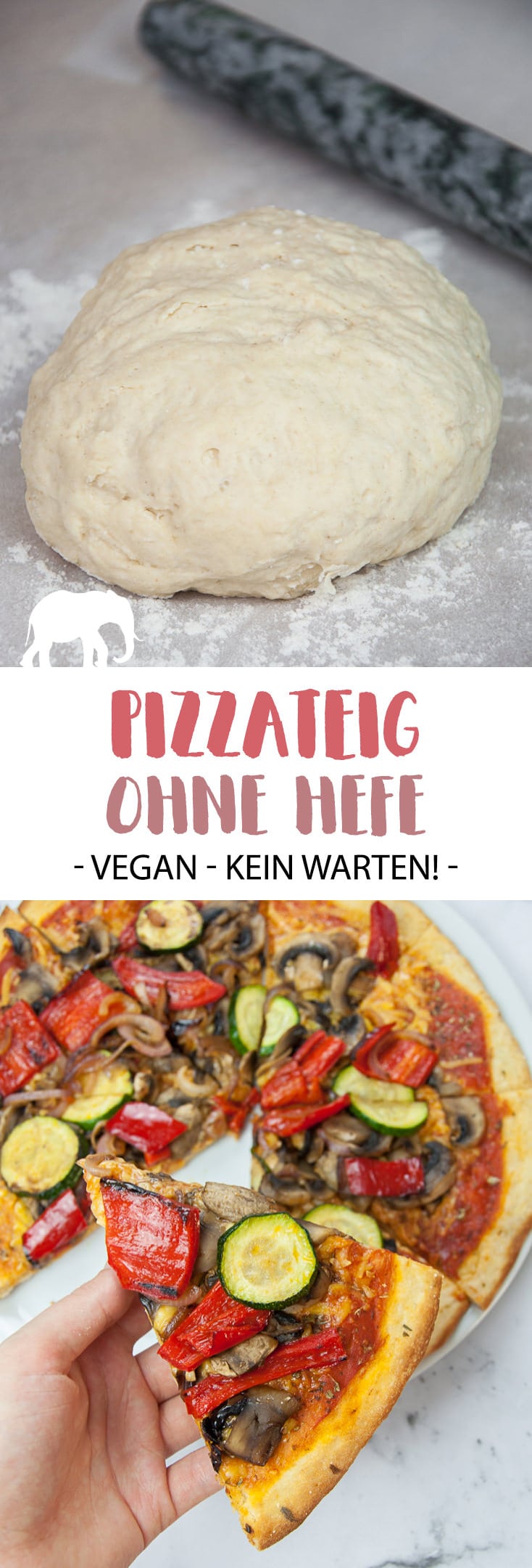 Schneller Pizzateig ohne Hefe (vegan) #vegan #pizzateig #hefefrei #pizza | ElephantasticVegan.de