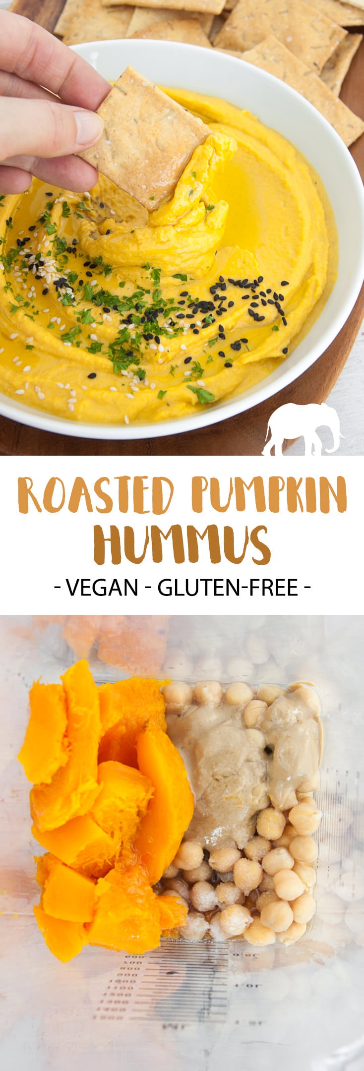 Your hummus deserves a fall makeover: Roasted Pumpkin Hummus. | ElephantasticVegan.com #vegan #hummus #pumpkin #fall