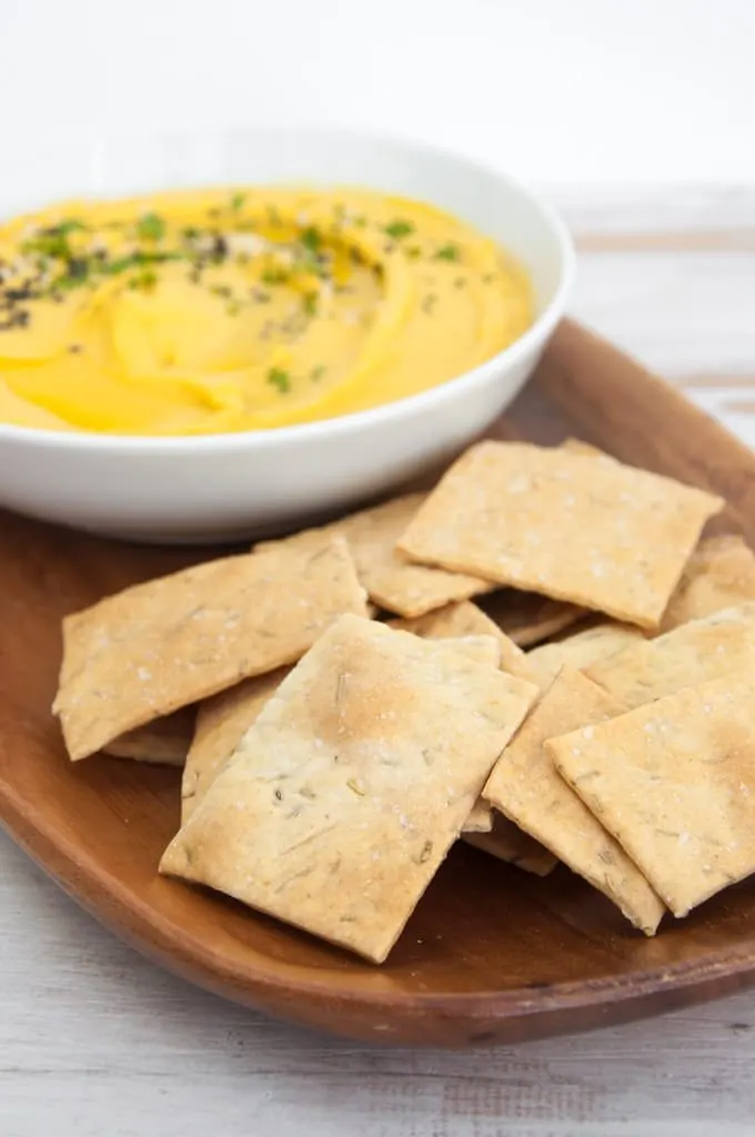 Rosemary Crackers with Pumpkin Hummus