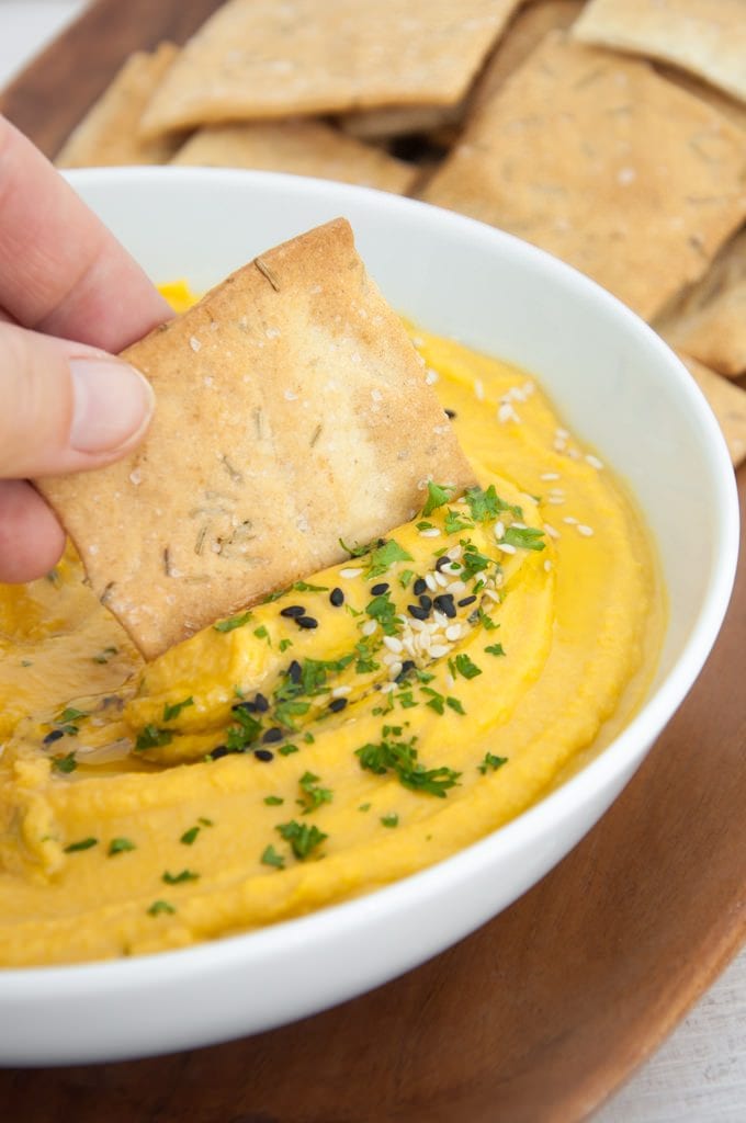 Rosemary Crackers with Pumpkin Hummus