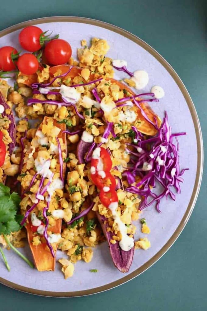 Lazy Falafel Baked Sweet Potatoes