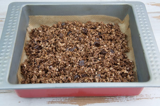 Chocolate Granola in a baking dish