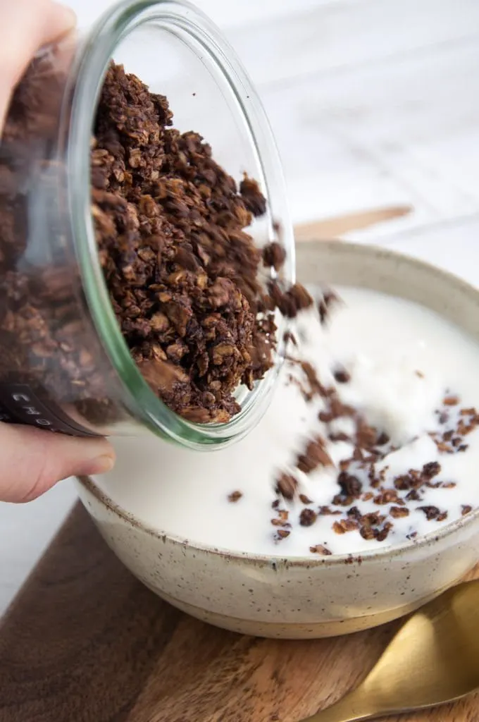Chocolate Granola and plant-based milk