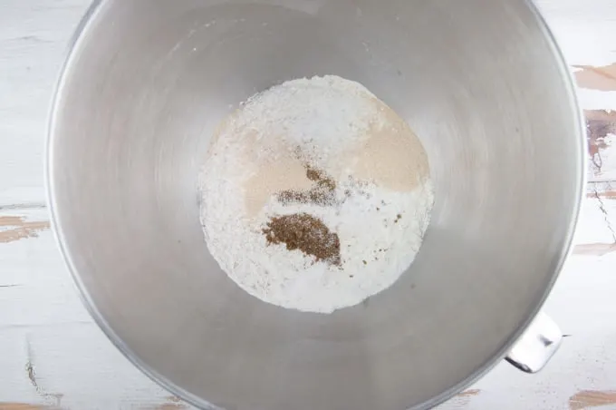 Making Walnut Bread: Flour, Instant Yeast, Ground Cumin, Salt
