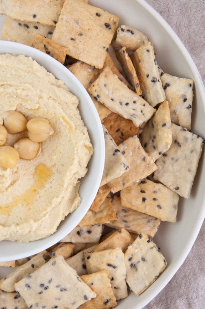 sesame crackers served with hummus