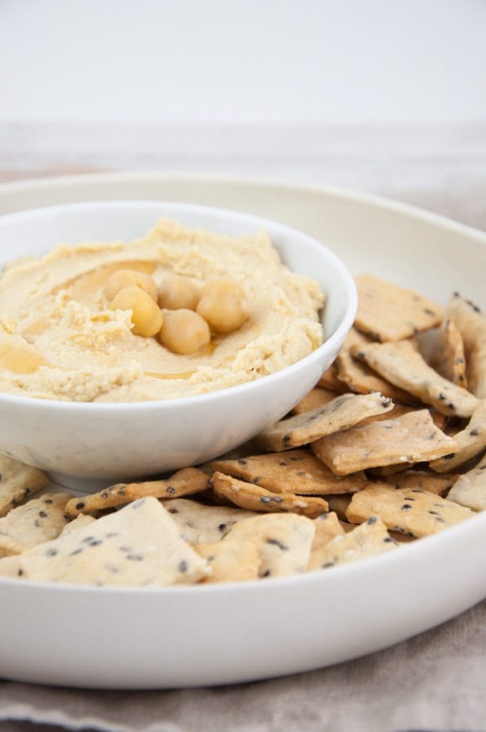 sesame crackers served with hummus