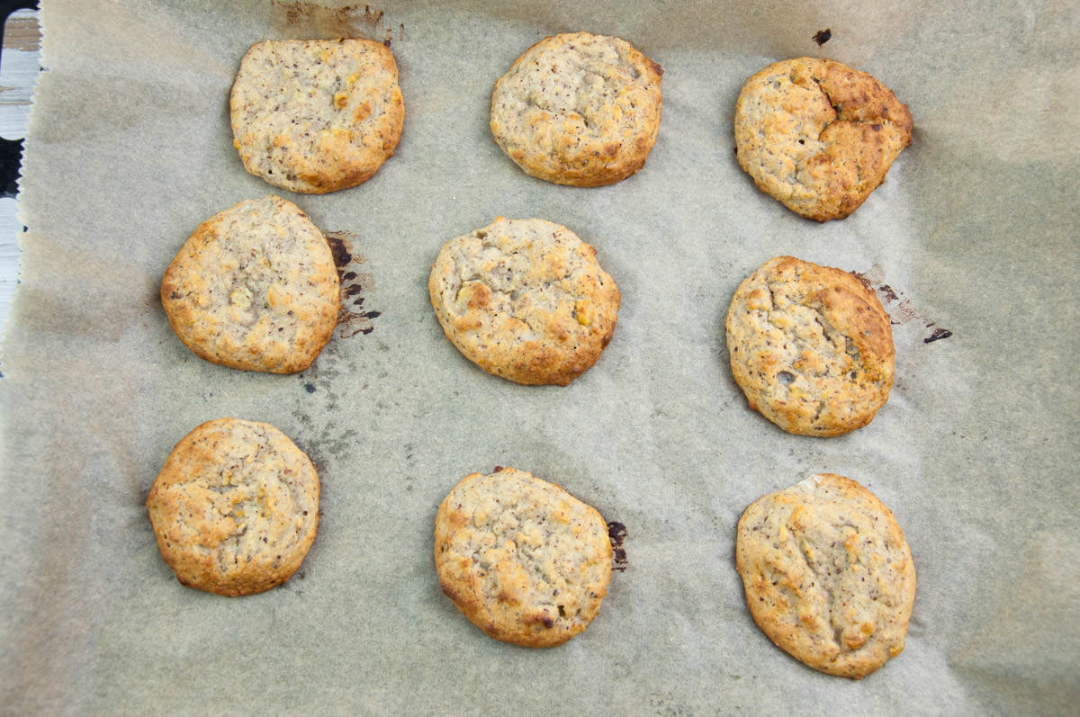 banana cookies on baking tray after baking