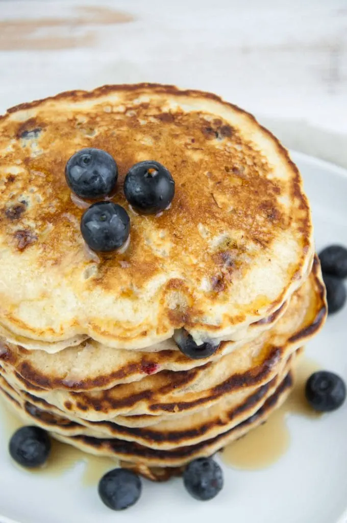 vegan blueberry pancakes from the top