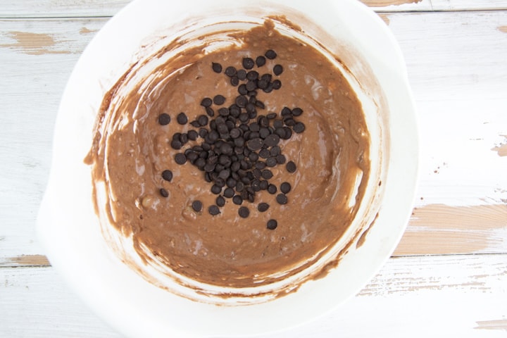 chocolate pancake batter with chocolate chips