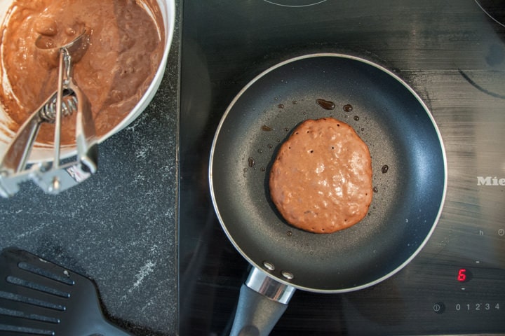 chocolate pancakes in a pan