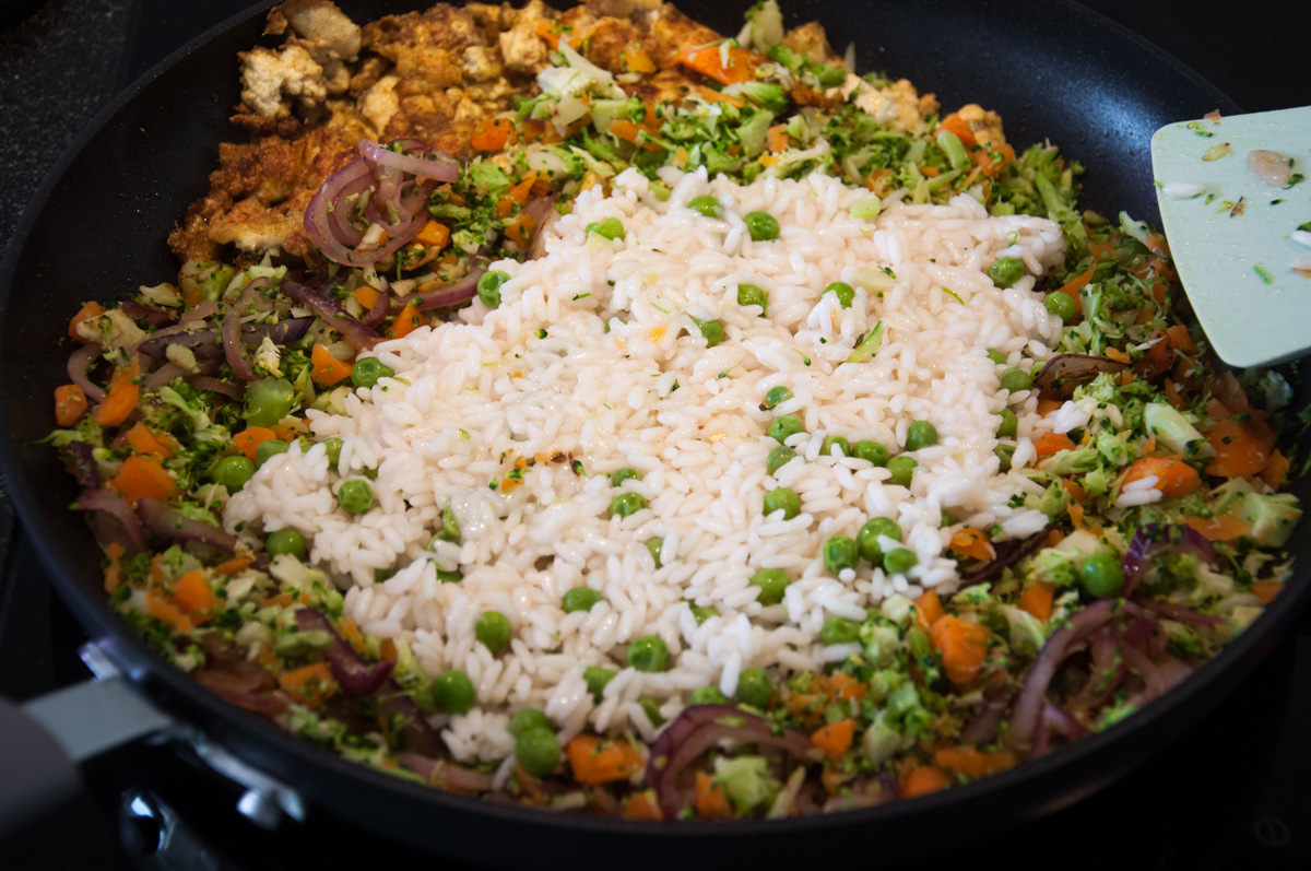 vegan fried rice in pan