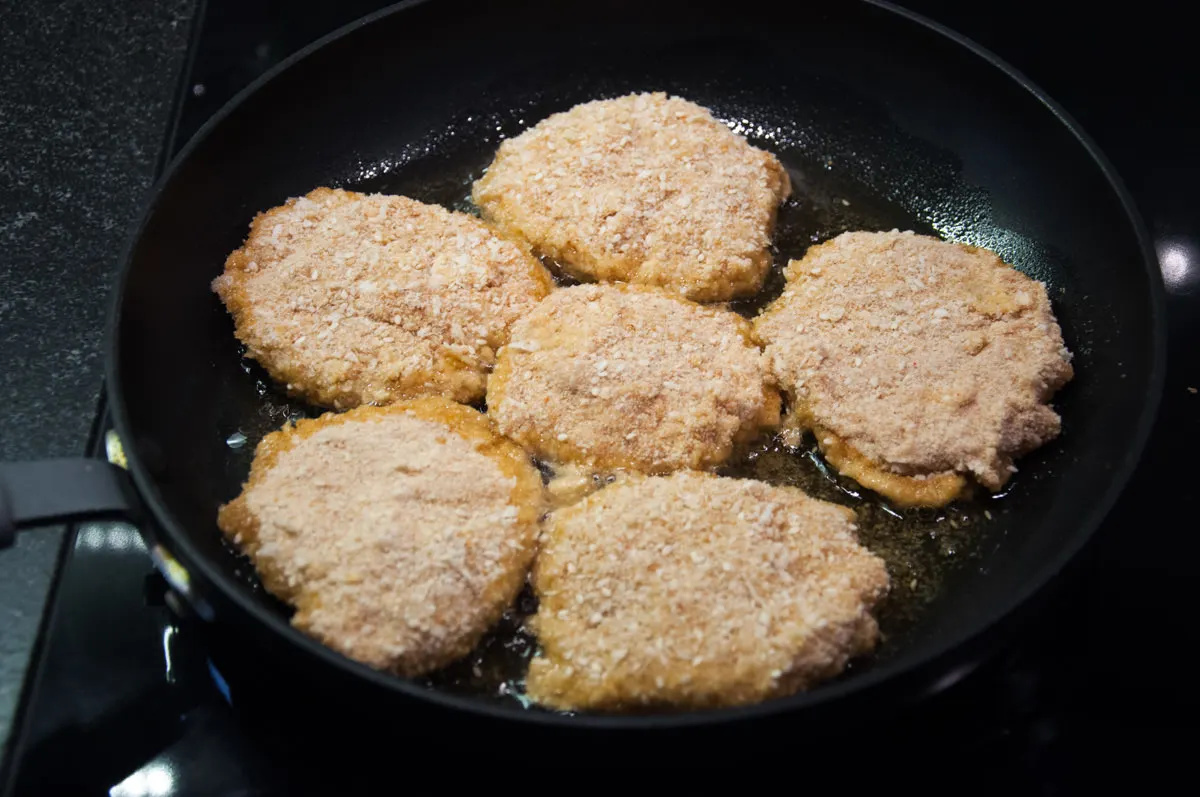 vegan schnitzel in pan