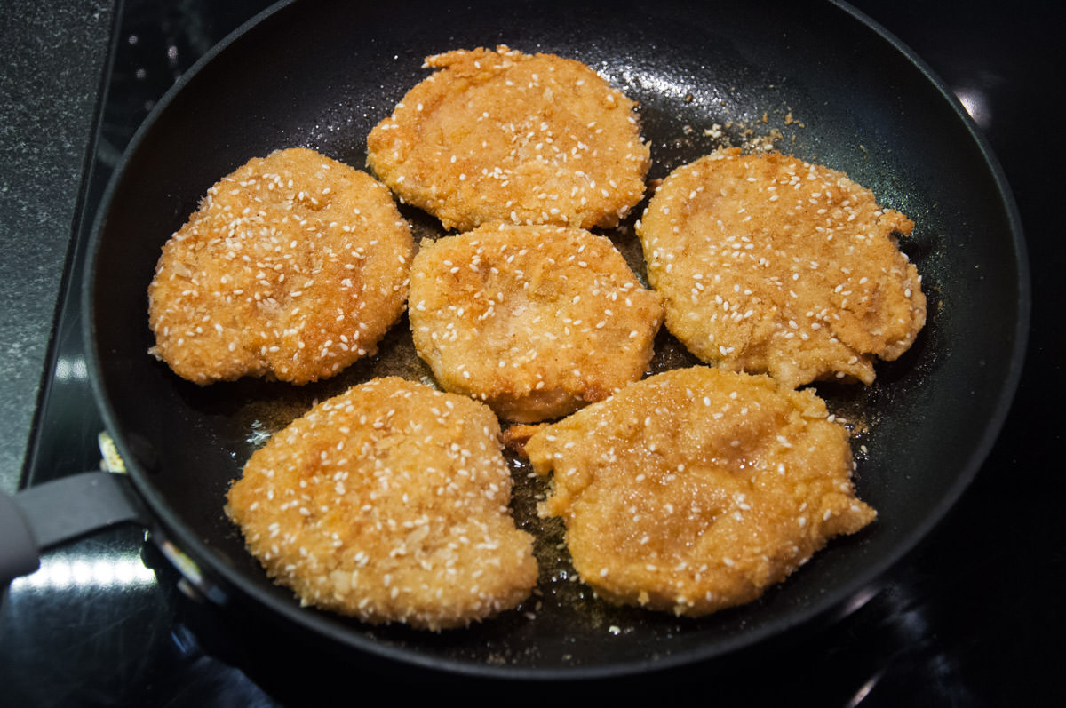 vegan schnitzel in pan