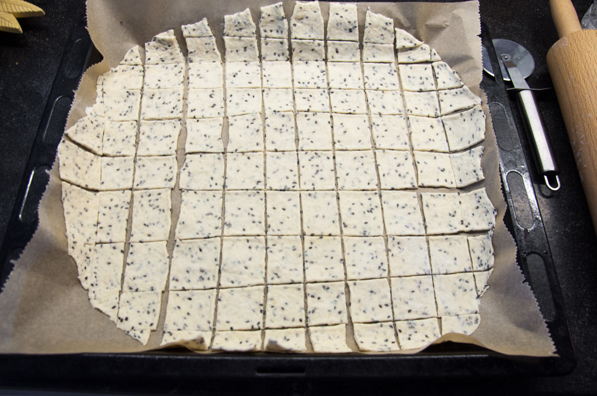 crackers on parchment paper