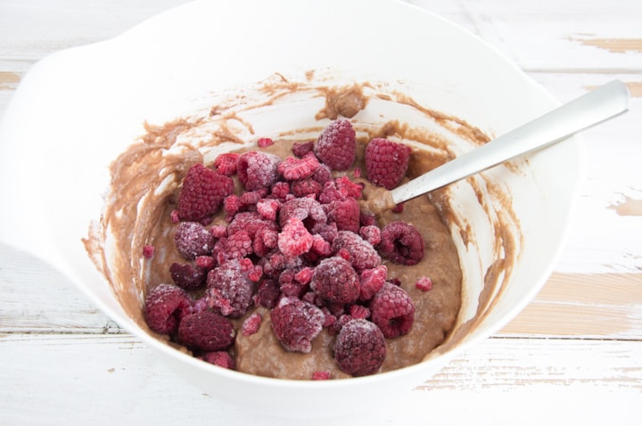 frozen raspberries in cookie batter