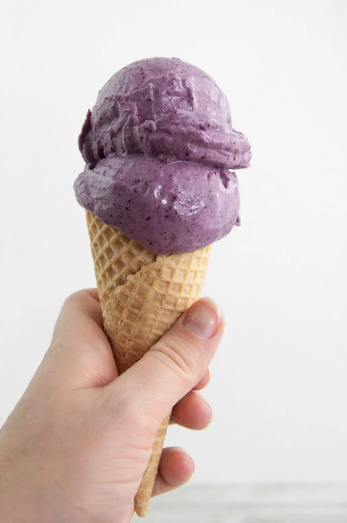 Vegan Blueberry Ice Cream in a cone