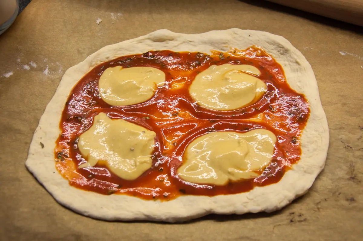 Vegan Cheese Pizza before baking