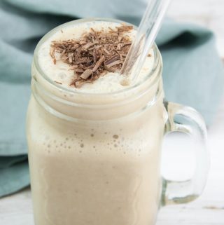 Coffee Nice Cream Shake topped with shaved chocolate