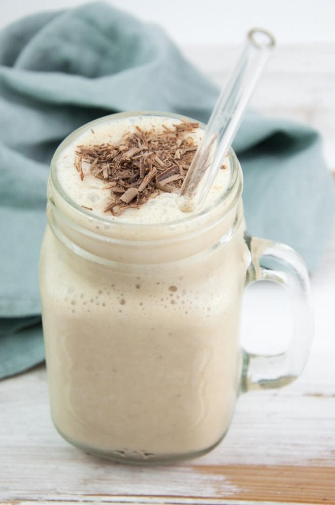 Coffee Nice Cream Shake topped with shaved chocolate