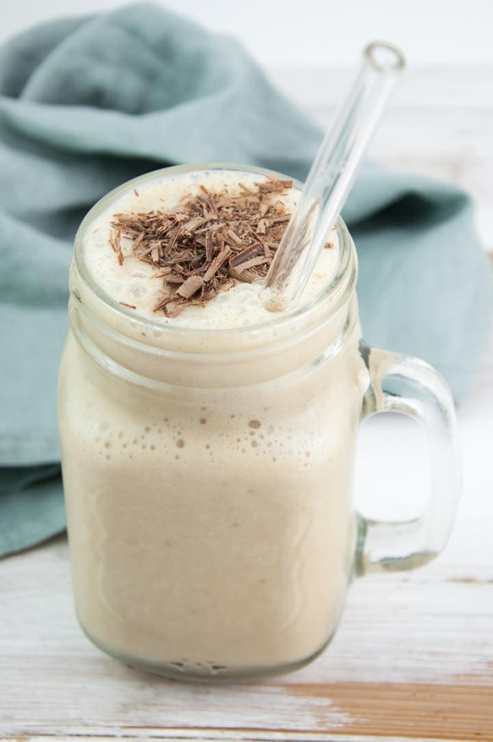 Coffee Nice Cream Shake topped with shaved chocolate