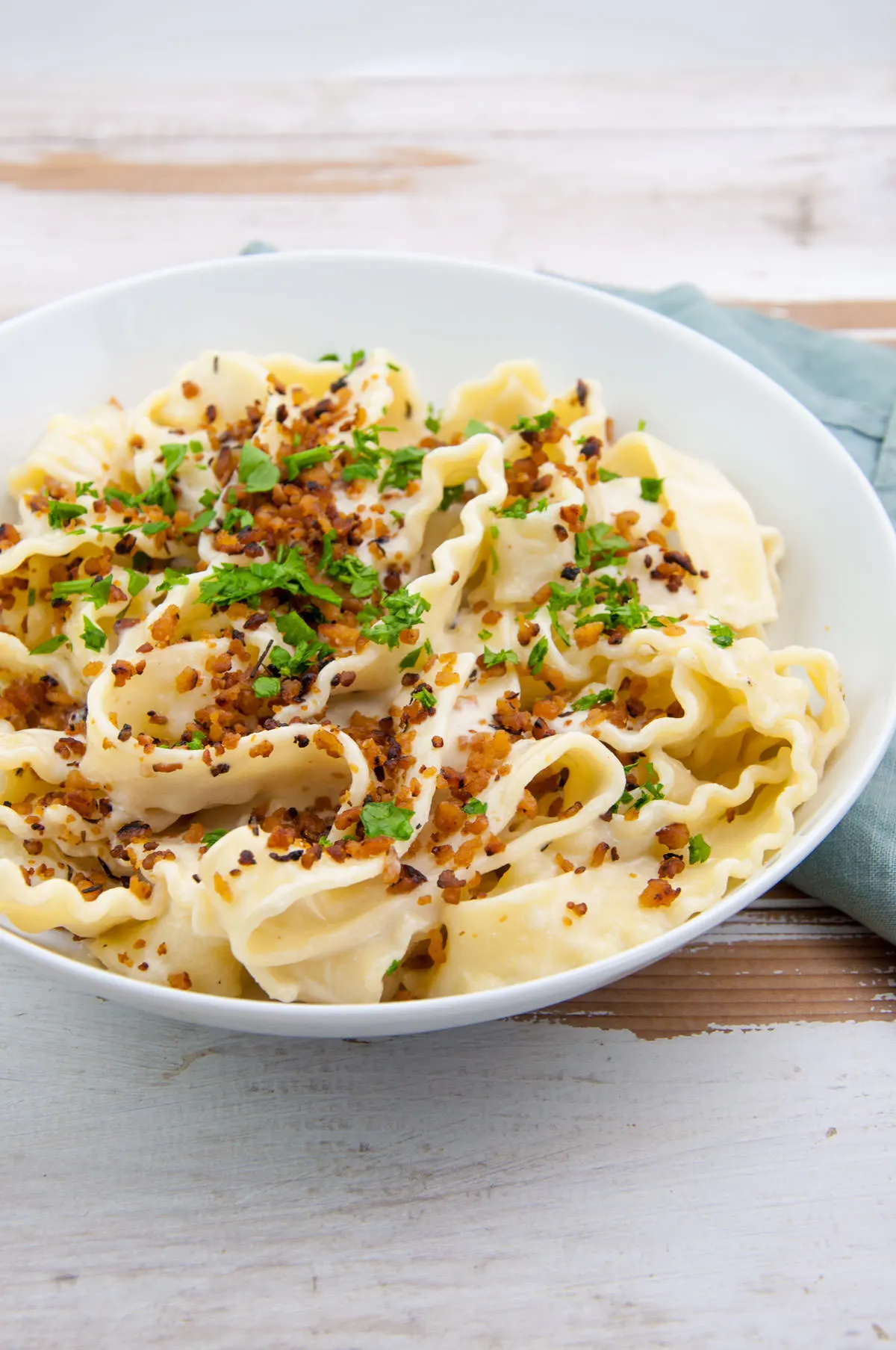 Vegan Cashew Carbonara Pasta with TVP Bacon