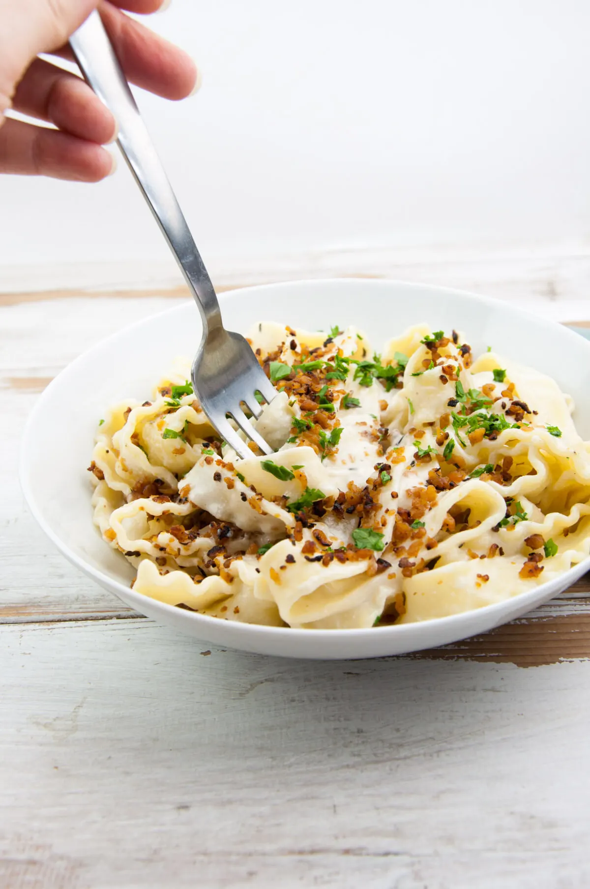 Vegan Cashew Carbonara Pasta with TVP Bacon