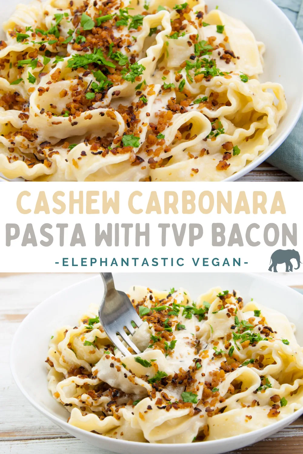 Vegan Cashew Carbonara Pasta with TVP Bacon