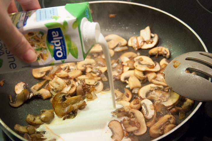 adding soya cuisine to mushrooms