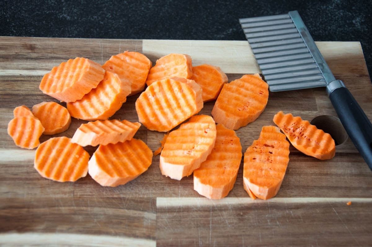 wavy cut sweet potato slices